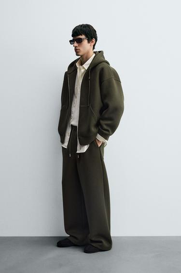 NEOPRENE-EFFECT WIDE-LEG TROUSERS - Dark green by Zara