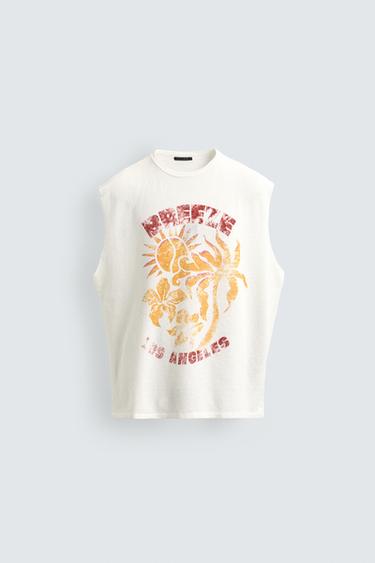 WASHED PRINTED KNIT TANK TOP - Oyster-white by Zara