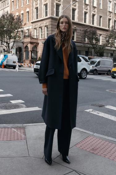 OVERSIZED WOOL COAT - Navy blue by Zara