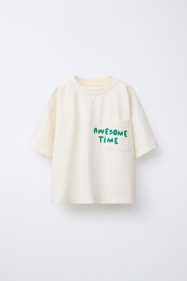 T-SHIRT WITH SLOGAN POCKET - Ecru by Zara - Image 0