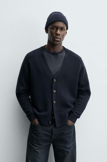 REGULAR FIT WOOL BLEND CARDIGAN - Navy blue by Zara