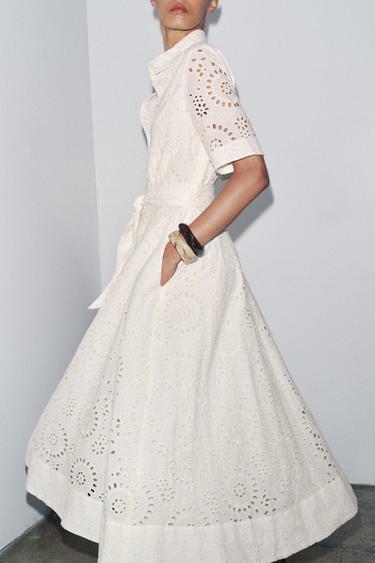 ZW COLLECTION EMBROIDERED SHIRT DRESS - Ecru by Zara