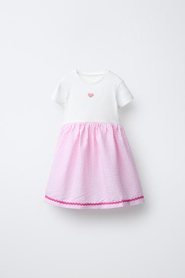 PRINTED SEERSUCKER CONTRAST DRESS - Pink by Zara