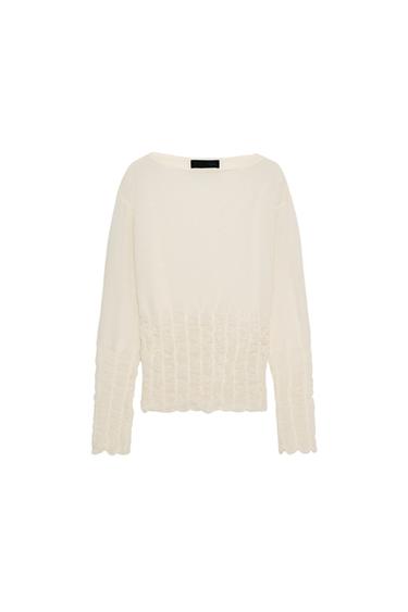 SMOCKED KNIT JUMPER - Ecru by Zara