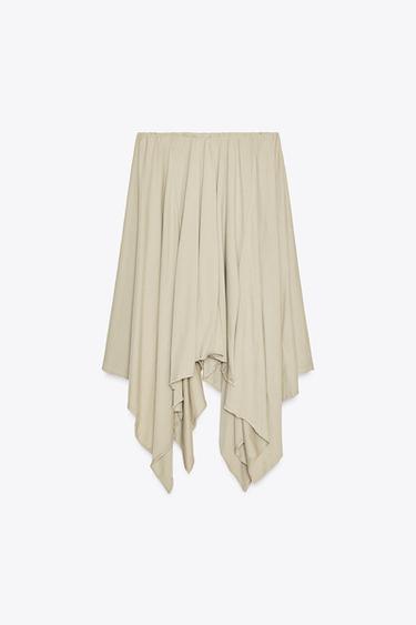 ASYMMETRIC MIDI SKIRT - Light khaki by Zara