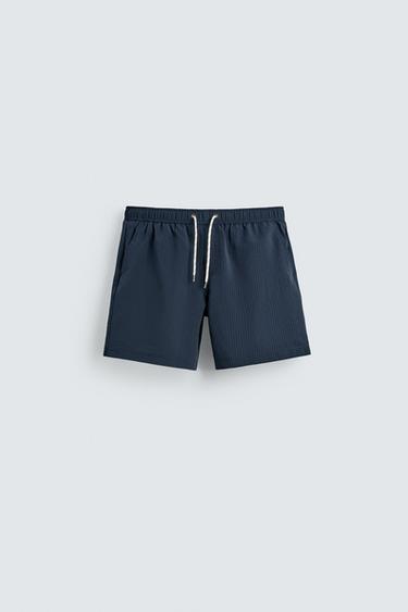 LONG SEERSUCKER SWIM SHORTS - Navy blue by Zara