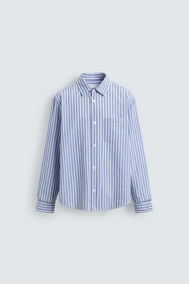 CREASED-EFFECT STRIPED SHIRT - Blue/White by Zara - Image 0