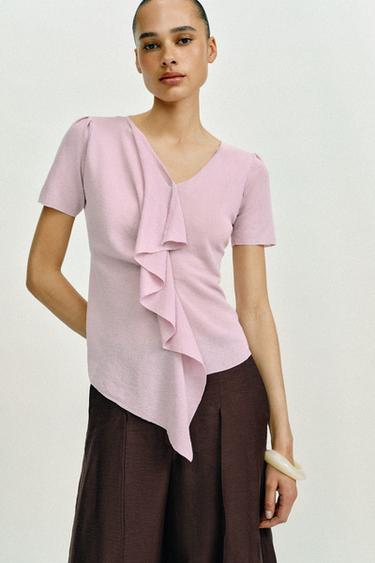 KNIT TOP WITH RUFFLES - Pale pink by Zara