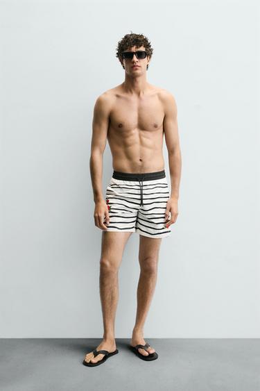 OTIS KWAME KYE QUAICOE PRINTED MID-LENGTH SWIMMING TRUNKS - Black / White by Zara - Image 0