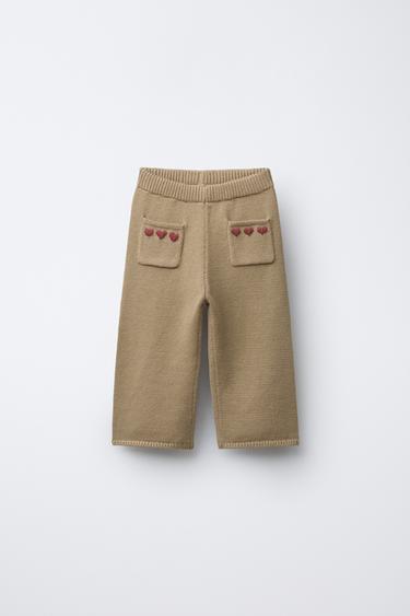 HEART EMBROIDERED KNITTED CULOTTES - Light khaki by Zara - Image 0