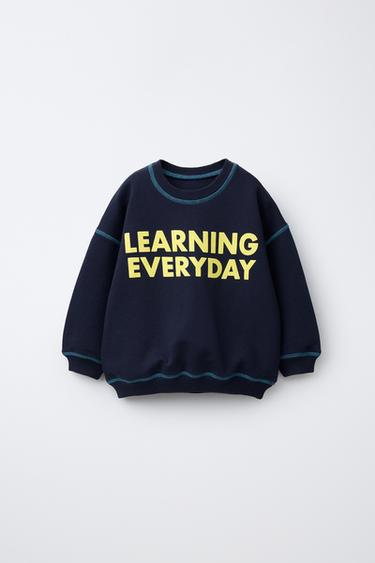 SWEATSHIRT WITH CONTRAST TOPSTITCHING AND SLOGAN - Navy blue by Zara