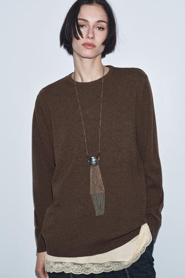 WOOL BLEND JUMPER - Dark mink by Zara