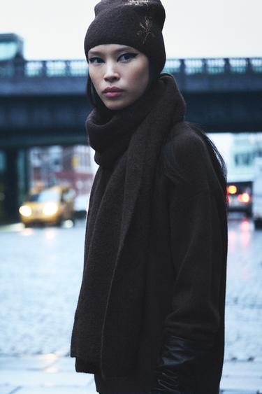 WOOL AND ALPACA SCARF WITH BEADS - Chocolate by Zara - Image 0