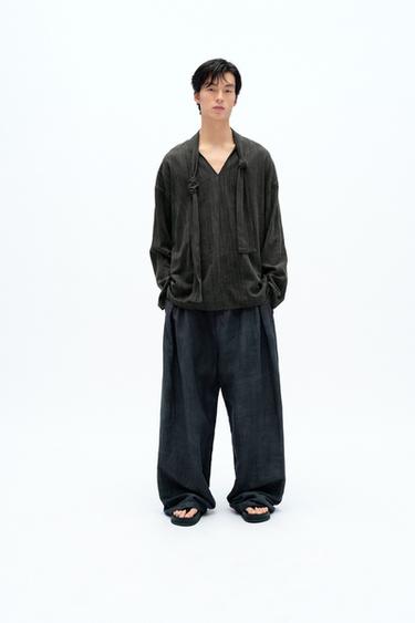 CREASED LINEN - VISCOSE TROUSERS X FANGLU LIN - Charcoal by Zara - Image 0