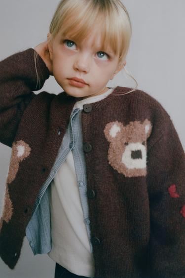 BEAR AND HEART CARDIGAN - Chocolate by Zara