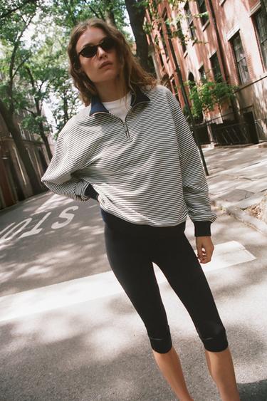 STRIPED ZIP SWEATSHIRT - Dark navy by Zara