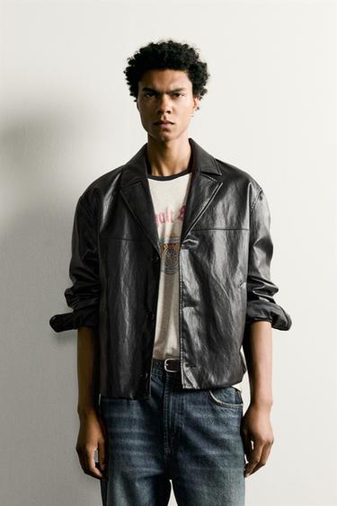 CROPPED FIT LEATHER-EFFECT JACKET - Black by Zara