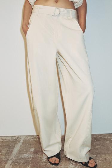 BAGGY TROUSERS WITH BELT - Ecru by Zara