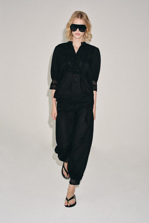 ZW COLLECTION EMBROIDERED SAROUEL TROUSERS - Black by Zara - Image 0