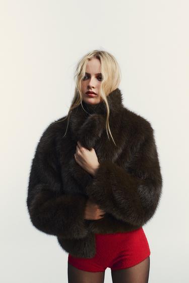 SHORT FAUX FUR COAT - Tobacco by Zara