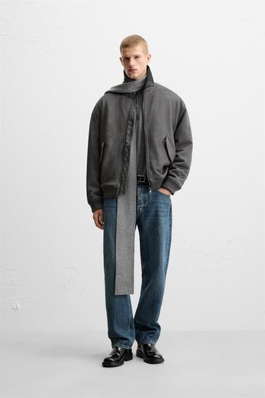 FAUX SUEDE BOMBER JACKET - Dark grey by Zara