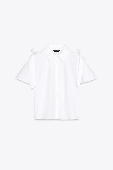 POPLIN SHIRT WITH TIES - White by Zara