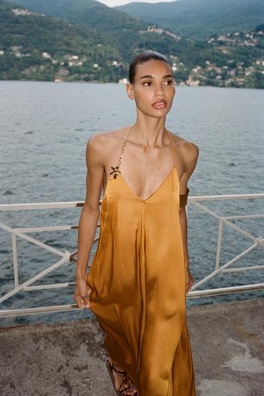SATIN MIDI DRESS WITH DETAIL - Oranges by Zara