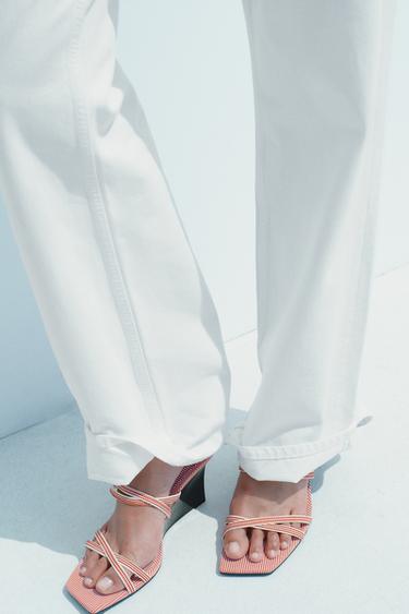 CHECK STRAPPY WEDGES - Red by Zara