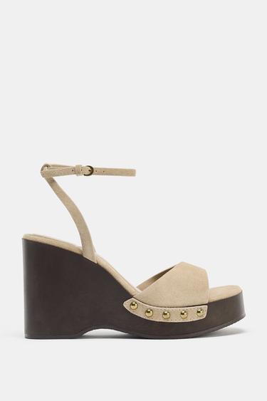 SPLIT SUEDE STUDDED SANDALS - Sand Brown by Zara