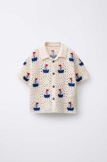 CROCHET BOAT KNIT SHIRT - Ecru by Zara