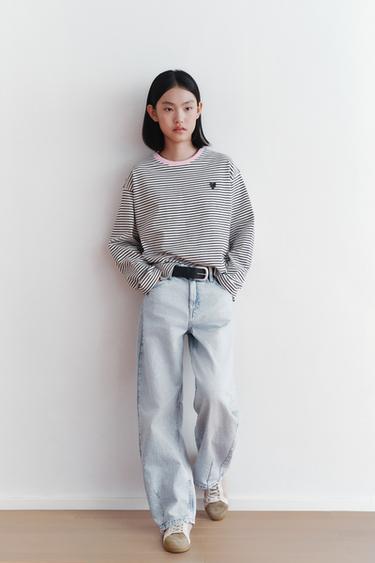 STRIPED T-SHIRT WITH EMBROIDERED HEART - Stripes by Zara