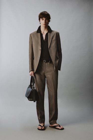 100% LINEN SUIT BLAZER - Mink marl by Zara