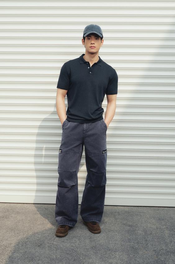 REGULAR FIT KNIT POLO SHIRT - Navy blue by Zara - Image 0