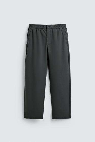 REGULAR FIT JOGGER WAIST TROUSERS - Green by Zara