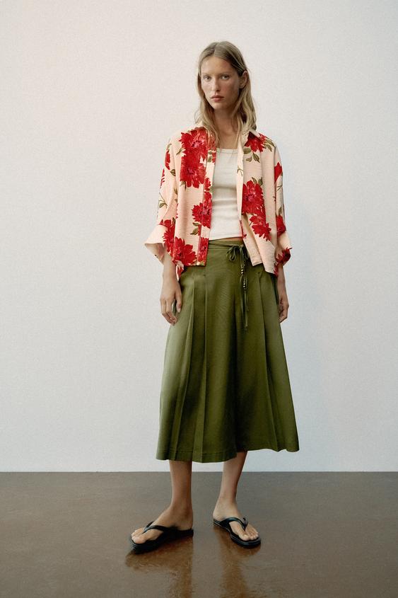 LONG BEADED BELT BERMUDA SHORTS - Khaki by Zara - Image 0