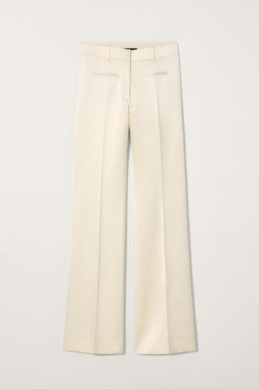 FLARED LINEN BLEND TROUSERS KATE MOSS X ZARA - White / Pink by Zara