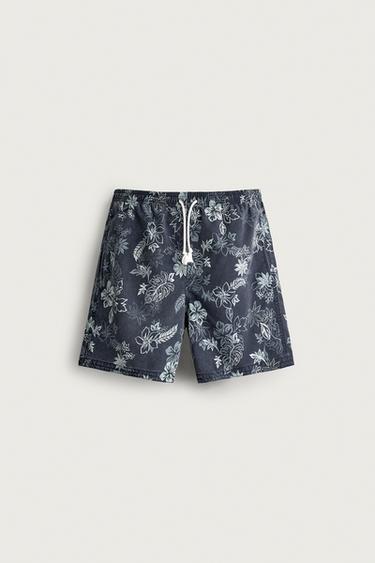 LONG FLORAL PRINT SWIMMING TRUNKS - Navy blue by Zara