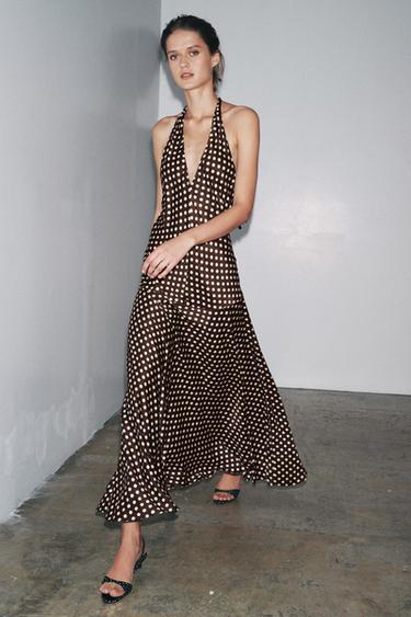 ZW COLLECTION HALTER POLKA DOT DRESS - Brown by Zara