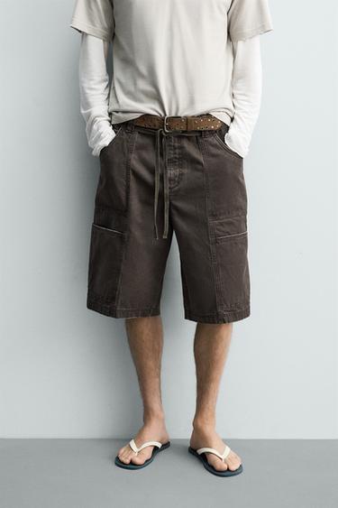 BAGGY FIT BERMUDA SHORTS WITH BELT - Brown by Zara