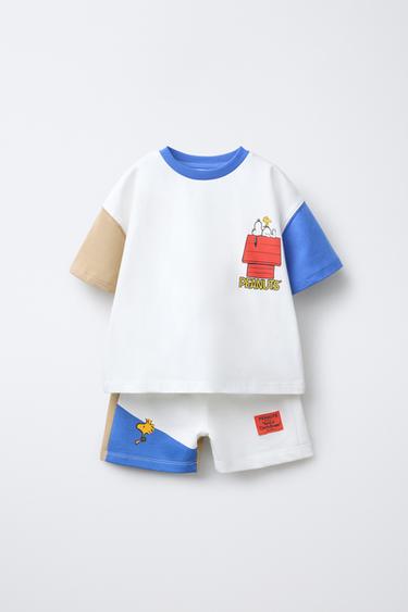 SNOOPY PEANUTS™ T-SHIRT AND BERMUDA JOGGING SET - Green / Ecru by Zara