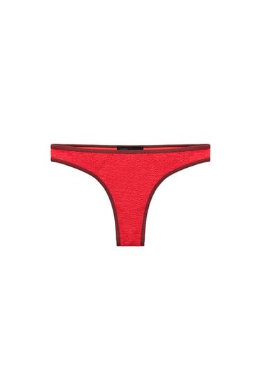 CONTRAST TEXTURED BIKINI BOTTOMS - Red by Zara