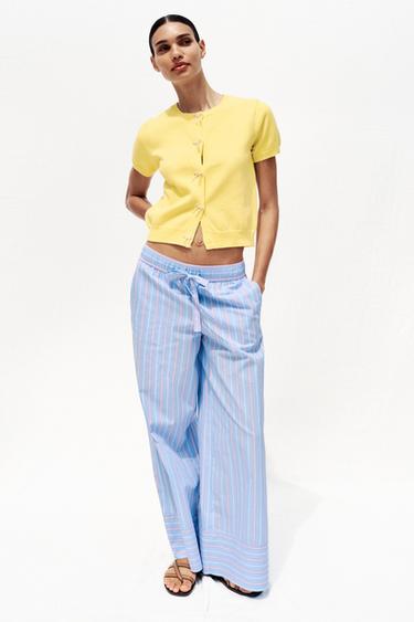 CARDIGAN WITH FAUX PEARL TIES - Yellow by Zara