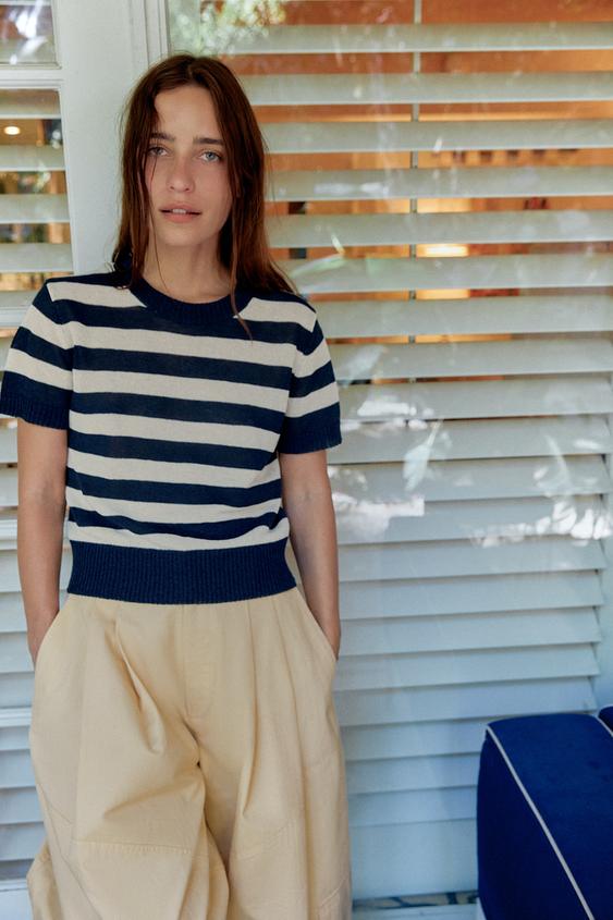 SHORT SLEEVE KNIT TOP - striped by Zara - Image 0