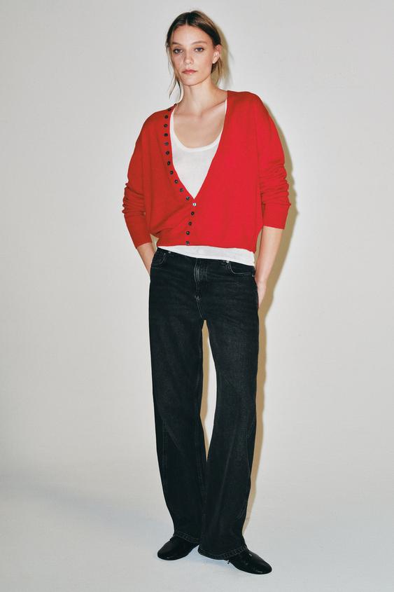 100% EXTRA SOFT WOOL V-NECK CARDIGAN - Red by Zara - Image 0