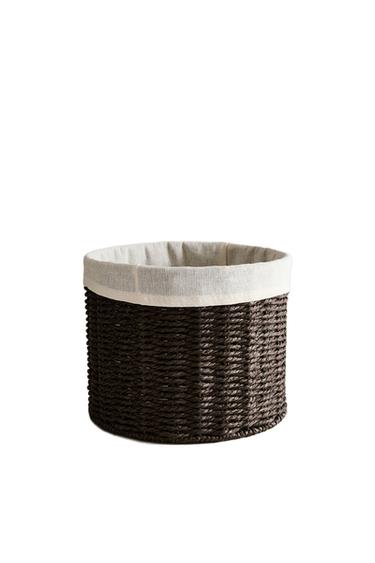 ROUND BASKET WITH COTTON LINING - Dark brown by Zara