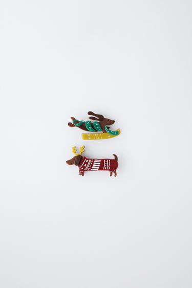 PACK OF TWO REINDEER DOG CLIPS - Green by Zara