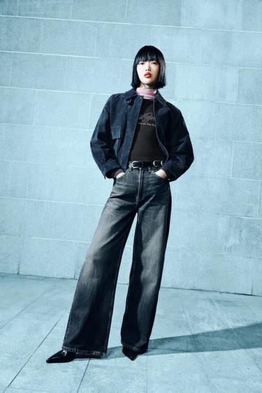 TRF EXTRA WIDE LEG HIGH-WAIST JEANS - Navy blue by Zara