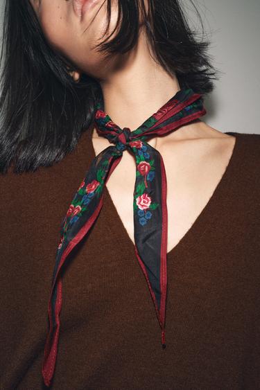 PRINTED BANDANNA WITH SILK EMBROIDERY - navy by Zara - Image 0