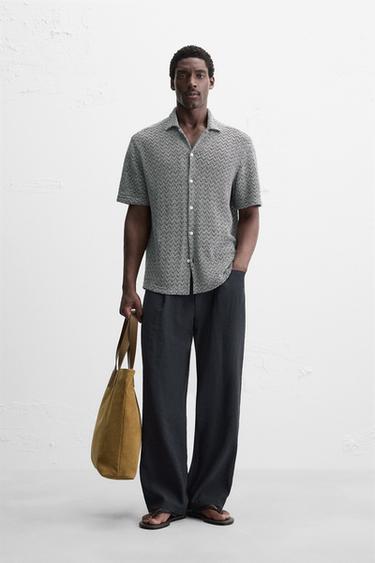 OPEN TEXTURED SHIRT - Navy / White by Zara - Image 0