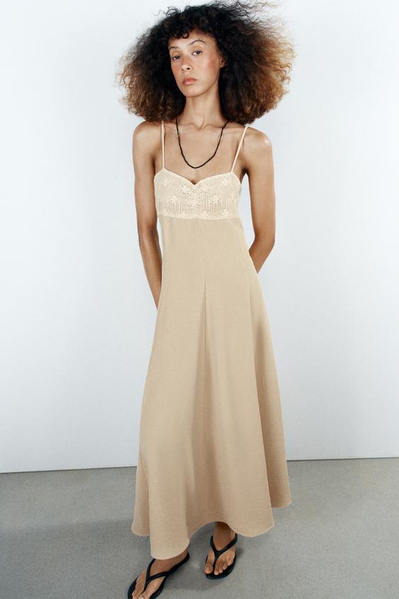 CONTRASTING STRAPPY MIDI DRESS - Ecru by Zara - Image 0